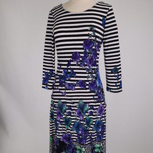 🌺 Saks Fifth Avenue Floral Stipes Nautical Long Lines Maxi Dress Bodycon Resort